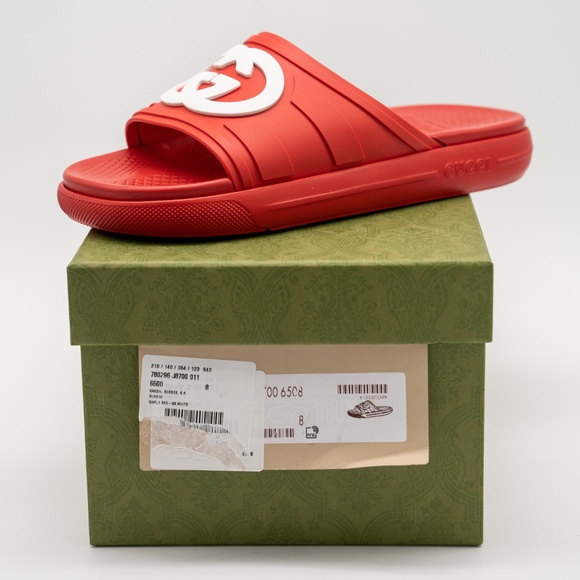size 8G 8.5 US Gucci GG White Red Slides Sandals Interlocking Rubber main image 11